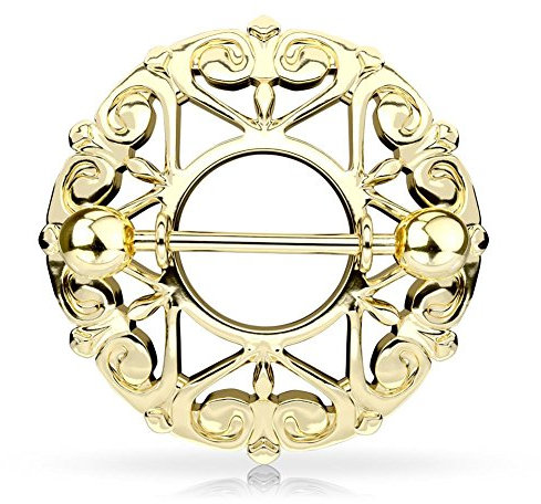 Paula & Fritz® Brustwarzen-Piercing Brustpiercing Frau Maenner Intimpiercing Mann Nippelpiercing Silber Gelbgold Roségold Herzschild Edelstahl Chirurgenstahl 316L K17679_GD