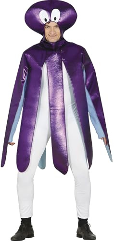FIESTAS GUIRCA | Costume de Poulpe Adulte (42-44/L) - Cagoule et Tunique - Costumes d'Animaux Marins pour Enterrement de Vie de Garçon, Carnaval et Fêtes Costumées - Unisexe - Violet et Blanc