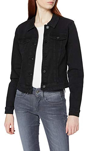 Noisy May Damen Kurze Jeansjacke | Basic Denim Übergangsjacke | Stoned Washed Jacket NMDEBRA, Farben:Schwarz, Größe:M