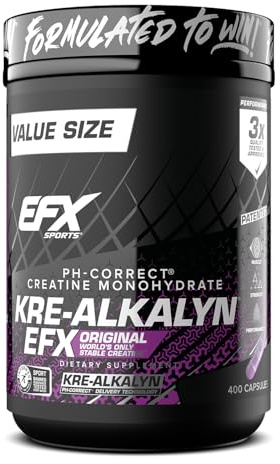EFX Sports Kre-Alkalyn EFX | pH Correct Creatine Monohydrate Pill Supplement | Strength, Muscle Growth & Performance | 200 Servings, 400 Capsules