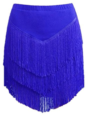 YM YOUMU Jupe de danse latine à 3 niveaux pour femme - Ourlet irrégulier - Frange pour salsa, tango, rumba, danse, salle de bal, Bleu A, Taille L