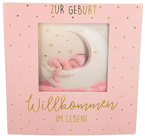 Depesche 11130-051 3D fällbart kort med musik och ljus, gratulationskort för födelse för flickor, ca 15,5 x 15,5 cm stort, inklusive matchande kuvert, tryckt på insidan och utsidan
