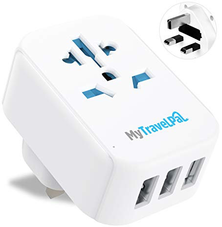 MyTravelPal US To UK Plug Adapter With USB Ports | UK Safety Standards | World To UK Charger - Accepts USA, Europe, Australia, China Plugs For Use in UK | Type G Adaptor