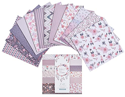 GORGECRAFT 24 Fogli Viola Modello Confezione Carta Floreale Cartoncino Carte Pad Decorativo Scrapbook Cartoncino Collezione Monofacciale Fantasia 6x6 Scrapbooking Album Fotografico Vacanze Fai Da Te