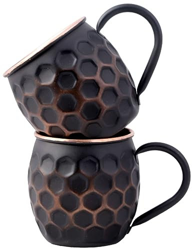 Staglife Moscow Mule - Juego de 2 tazas de panal de abeja (473,6 g, de cobre macizo genuino para beber mulas de Moscú, tazas de cobre hechas a mano, caja de regalo para hombre, color negro