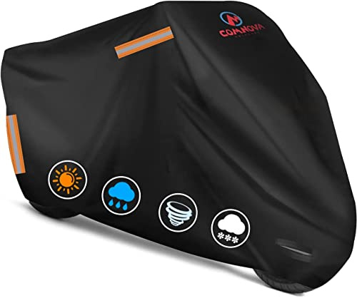 Motorcycle Cover All Season, Universal Waterproof Weather Sun Outdoor Protection Motorbike Cover, Scooter Shelter, Heavy-Duty Motorcycles Vehicle Cover, Fits Up to 96 Motors