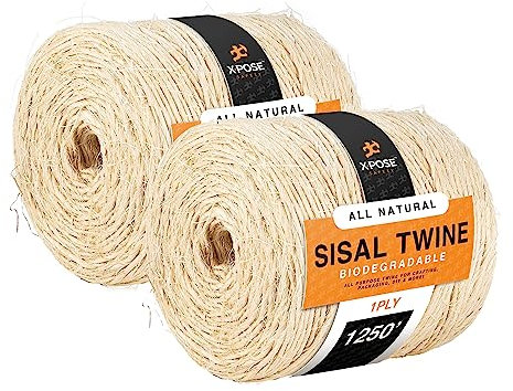 Sisal Twine - 1 Ply Thin Natural Fiber Rope on Spool - for Cat Scratching Post, Cat Tree Replacement Parts, Pet Toy - Decorative Cordage, Pole Wrap (1250 Ft.)