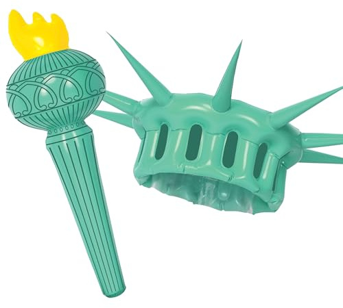 Beistle 60880 Novelty Inflatable Adult Statue of Liberty Costume Crown and Torch, Patriotic Party Decorations, Plastic, Green/Yellow/Black,22.25 & 17.5