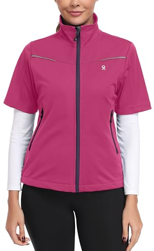 Little Donkey Andy Women's Short Sleeve Jacket Windproof Lightweight Vest for Golf Hiking Running Rose L