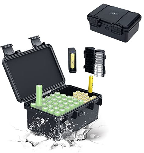 KIWIFOTOS Batterie Aufbewahrungskoffer mit Batterietester, Hart Batterie Organizer Koffer für 30 Slots AA, 18 Slots AAA, 10 Slots Knopfzellenbatterien