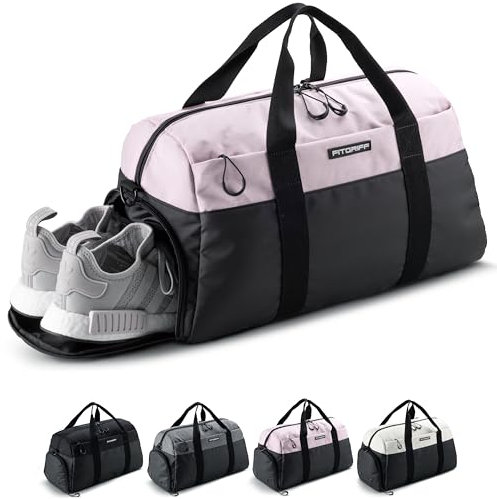 Fitgriff® Sporttasche & Reisetasche V2 für Damen und Herren - mit Schuhfach & Nassfach - Tasche für Sport, Fitness, Reisen - Trainingstasche, Gym Bag, (Black/Pink, Small)