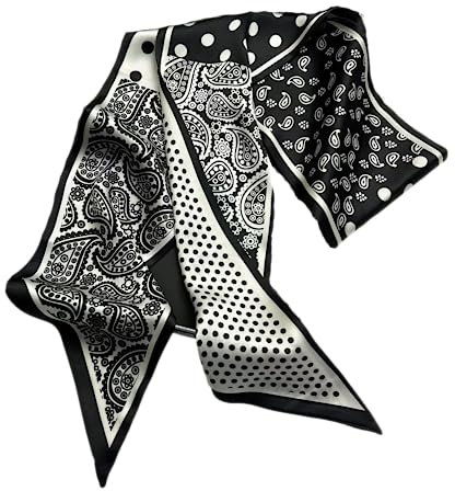 GIMIRO Satin Seidenschal 148 x 13,5 cm Krawatte Double Layer Bund für Blazer, Mantel, Kleid (Black/White Dots)
