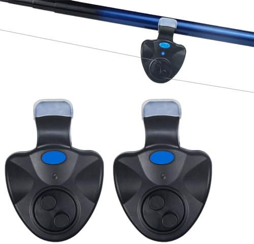 Alarma de mordida negra, paquete de 2 indicadores de alarma de picada de pesca, alarma de mordida de pesca impermeable, indicador de alarma de picada de pesca, caña de pescar con alerta de sonido,