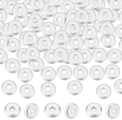 UNICRAFTALE 100 pieza 304 cuentas Espaciadoras Redondas Planas de Acero Inoxidable Tapón de Plata de Metal Cuentas Sueltas Pequeñas Redondas Planas con Costura para Hacer Joyas de Bricolaje 4 mm