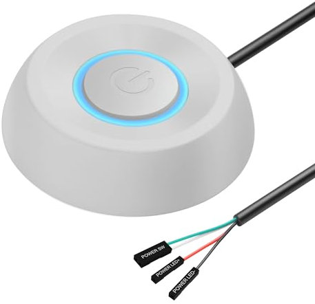 SinLoon PC-Netzschalter, Desktop-Computer, Netzschalter, externer Fernstart,5,9T PC Motherboard, pc einschaltknopf extern, Verlängerungskabel mit LED-Licht (white)