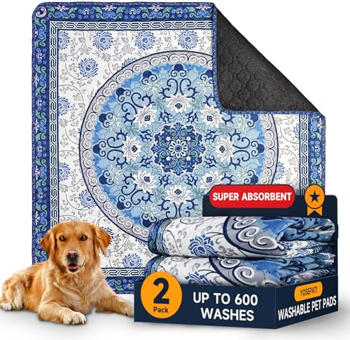 YOSEPATI Almohadillas Lavables para orinar para Perros, Paquete de 2 Almohadillas Reutilizables para Cachorros de 60 x 45cm, Almohadillas de Entrenamiento súper absorbentes de Secado rápido