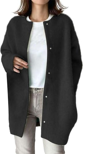 IQYU Cardigan en laine pour femme : Trenchcoat femme long élégant manteau en laine avec boutons veste de mi-saison manches longues cardigan en tricot veste d'hiver en laine cachemire manteau en laine