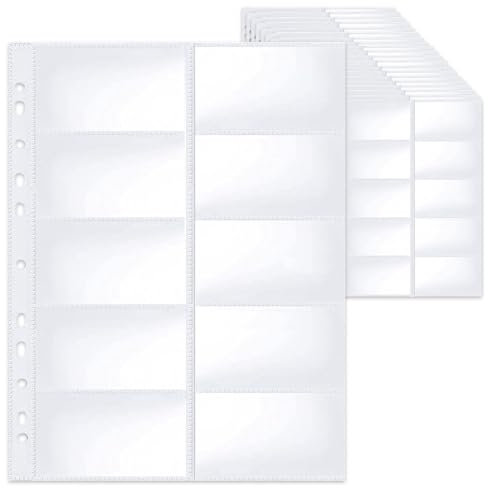 20 Pack Visitenkartenhülle A4,Visitenkartenhülle A4 mit 10 Fächern,Transparente Postkartenhüllen,Ultra-Clear Visitenkartenblätter mit 11 Löchern,Fotohüllen,Postkartenhüllen(104 * 59mm)
