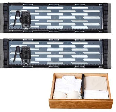 Divisori per Cassetti, Separatori per Cassetti, Separatore Cassetto Regolabili, Divisorio Cassettis per Cucina Comò Camera da Letto Bagno Ufficio, Espandibile 30-49 CM, 2 Pezzi, Trasparente Nero
