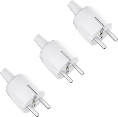 Temolink Spina Schuko set da 3, 250 V 16 A, spina con contatto di protezione e protezione anti-piegatura, spina Schuko diritta IP20 con scarico di trazione, per cavi fino a 1,5 mm², bianca