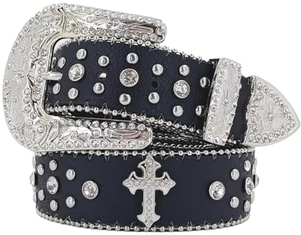 Gdrghe Rhinestone Studded belt for Women, Leather Studded Belt, Y2K Western Cowgirl Punk Style Adjustable Waist Bling Sparkle Strap for Jeans, Dresses, Pants