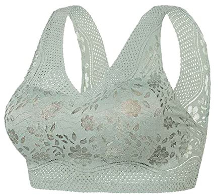 Generisch Reggiseno da donna senza ferretto reggiseno estivo in seta di ghiaccio, senza cuciture, senza anelli in acciaio, reggiseno in pizzo, biancheria intima in pizzo, gilet, Verde, XL