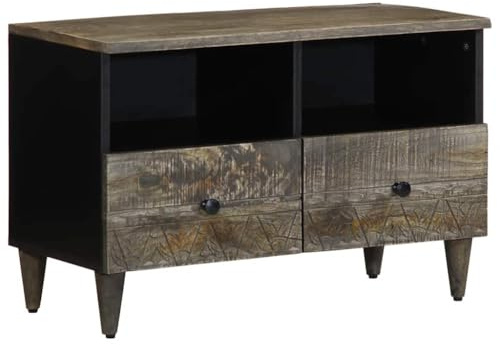 WKIEQACO Mueble de TV gris claro, 70 x 33,5 x 46 cm, madera maciza, armarios y estantes de almacenamiento de medios