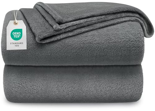 berssen Manta Franela para Cama - 150 x 200 CM - Manta para Sofá Gris Oscuro - Manta de Microfibra, Acogedoras, Antiestático, Lavables Máquina
