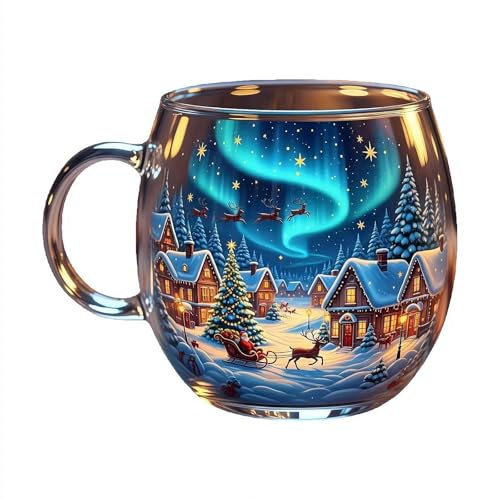 Tazza di vetro natalizia dipinta a mano, tazza di vetro con paesaggio invernale personalizzata, perfetta per decorazioni stagionali per casa, bar, feste, vacanze, uso quotidiano
