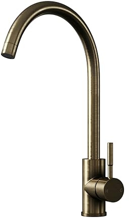Top-Fix Rubinetto miscelatore da cucina a leva singola Swan, ottone anticato, moderno miscelatore per lavello da cucina a collo di cigno | installazione facile da montare dall'alto | beccuccio