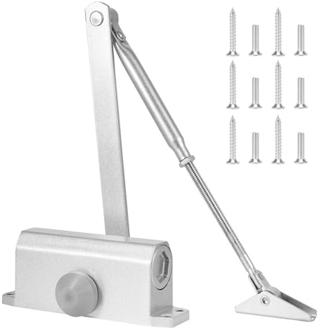 Automatic Door Closer with Flex-Stop Feature, Adjustable Hydraulic Closer for Doors 35-65kg, Aluminum Alloy, High-Performance 60SiMn Spring, Speed Adjustable, EN1154 Certified for Home Commercial Use