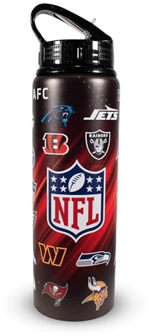 Hy-Pro Officially Licensed NFL 750ml Aluminium Water Bottle – American Football Water Bottle for Boys, Official Logo Design – Ideal NFL Gifts, School & Gym, Fade Design, Black/Red