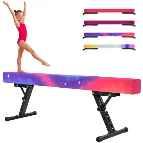 Barra de equilibrio ajustable en altura 180 cm, 5 posiciones ajustables 17-56 cm, haz de equilibrio de gimnasia con revestimiento antideslizante y zona de amortiguación, dispositivo de gimnasia con