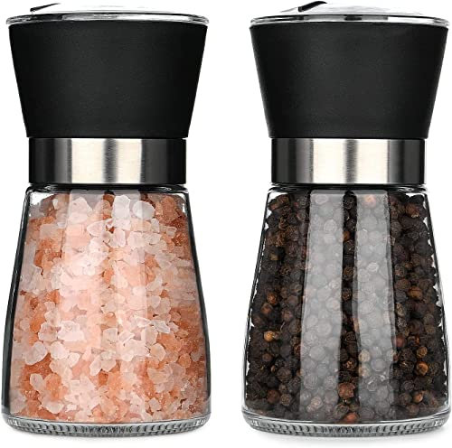 Hotder Moulins à sel et à poivre, pack de 2 moulins à épices dans des bouteilles en verre, un outil idéal pour la cuisine