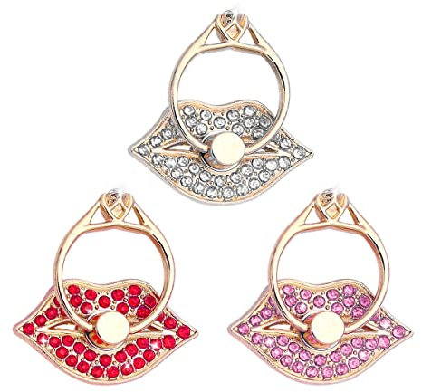 Jagowa 3 Pcs Cell Phone Ring Holder Heart Metal Rhinestone 360 Degree Rotation Finger Ring for All Smartphones (Red, White, Pink)
