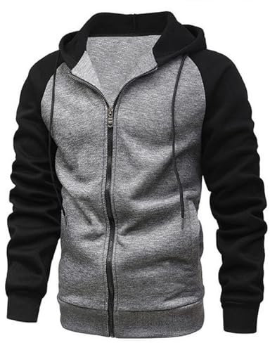 YawYews Sweatjacke Herren Zipper Hoodie Kapuzenjacke Herren Sweatjacke Mit Kapuze Sweatshirt Jacke Reißverschluss Grau M