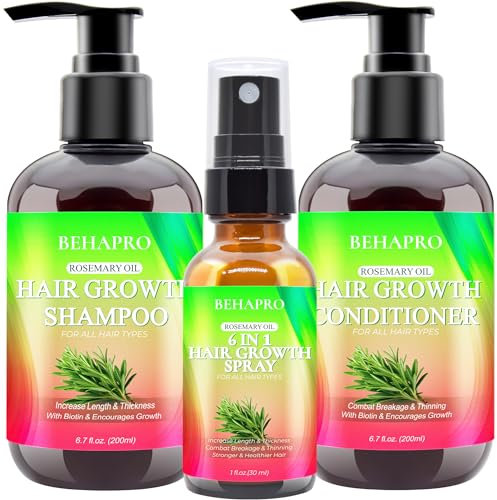 Hair Growth Shampoo and Conditioner Set w/Heat Protectant Spray,Rosemary Biotin Keratin Argan Oil Sulfate Free Routine Hair Growth Products for Thinning Hair & Hair Loss,Birthday Gifts for Women Men