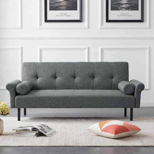 Panana Fabric Click Clack Sofa Bed 3 Seater Sofa Couch Living Room/Spare Room/Guest Room Bed Settee, Gray Linen Fabric