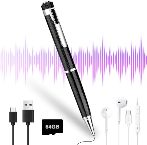 64 GB Diktiergerät Digital, HD Voice Recorder Pen Tragbarer Mini Diktiergerät mit MP3-Wiedergabe und One-Touch-Aufnahme, Geräuschreduzierende Aufnahmegerät für Vorträge Meetings Klassen Interviews
