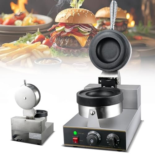 Máquina para hacer gofres para hamburguesas eléctrica, máquina para hacer hamburguesas con prensa Panini antiadherente comercial de un solo cabezal con temperatura ajustable, gofrera para helado