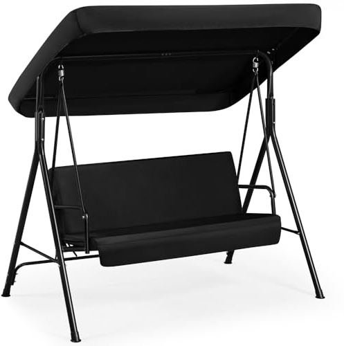 Yaheetech Columpio con Dosel Balancín de Jardín Exterior de 3 Plazas con Cojín Extraíble y Toldo Ajustable en Ángulo Impermeable Carga Máx.250kg Negro