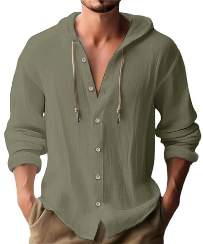 Sweat à capuche pour homme - T-shirt à capuche boutonné avec cordon de serrage - Sweat-shirt d'entraînement simple - Coupe régulière - Sweat-shirt d'entraînement léger en coton et lin - Idéal pour la