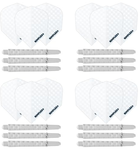 Harrows Darts 4 x Sets Dimplex-Dartschäfte und Dimplex-Dartflights – 12 Dartschäfte, insgesamt 12 Dartflights – mittel und kurz (mittel, weiß)