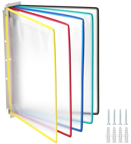 QWORK® Leggio da parete - 5 Pannelli A4 - Porta documenti multicolore per sale espositive, ristoranti, uffici, luoghi pubblici