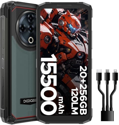 DOOGEE Fire 6 Power Outdoor Handy Ohne Vertrag 20GB + 256GB/2TB Outdoor Smartphone, 15500mAh, 6,56 Zoll HD+ Outdoor Handy Android 14, 50MP Kameran, Taschenlampe, Dual 4G SIM/NFC/Face ID/Fingerabdruck