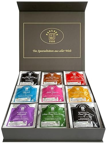 Exklusive Bio-Tee Geschenkbox mit Magnetverschluss mit Tee aus aller Welt 45 Pyramiden, einzeln kuvertiert