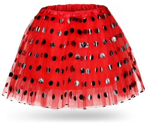 Hestya Jupes Tutu pour Femmes Halloween Costume Tutu à Pois en Tulle Superposé Jupes de Ballet Accessoire pour Carnaval Anniversaire Noël Fournitures de Fête des Années 80 Cosplay (Rouge, Noir)