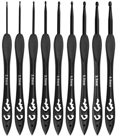 Aiyraa 9 Stück Häkelnadel Set, Ergonomische Häkelnadeln mit Leichtem Kunststoffgriff, Glatter Hakenkopf, für Anfänger, Strickbegeisterte und Arthritische Hände, Crochet Hook, Prym Häkelnadel (2-6 mm)