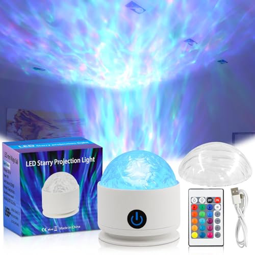 Proyector Estrellas, Wave Lamp, LED Galaxia Aurora Proyector, Doble Efecto Proyector Aurora Boreales y Agua Ondulación, Luz Nocturna Aurora Boreal Rotativo, 16 Colors, con Control Remoto, Recargable