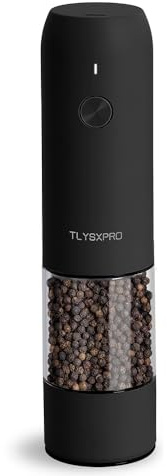 TLYSXPRO Macina Pepe Elettrico Ricaricabile USB-C, Grana Regolabile, Macinapepe Automatico con Luce LED e Spazzola di Pulizia, Accessori Cucina Moderni (1 Pezzo, Nero)